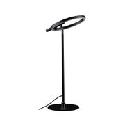 Modern black LED desk lamp with round light ring and metal base for stylish lighting