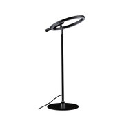 Moderne schwarze LED-Tischlampe mit rundem Leuchtring und Metallfuß für stilvolle Beleuchtung