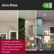 Plafonnier LED Atria Shine avec sélection de blanc, protection IP44 et technologie Backlight
