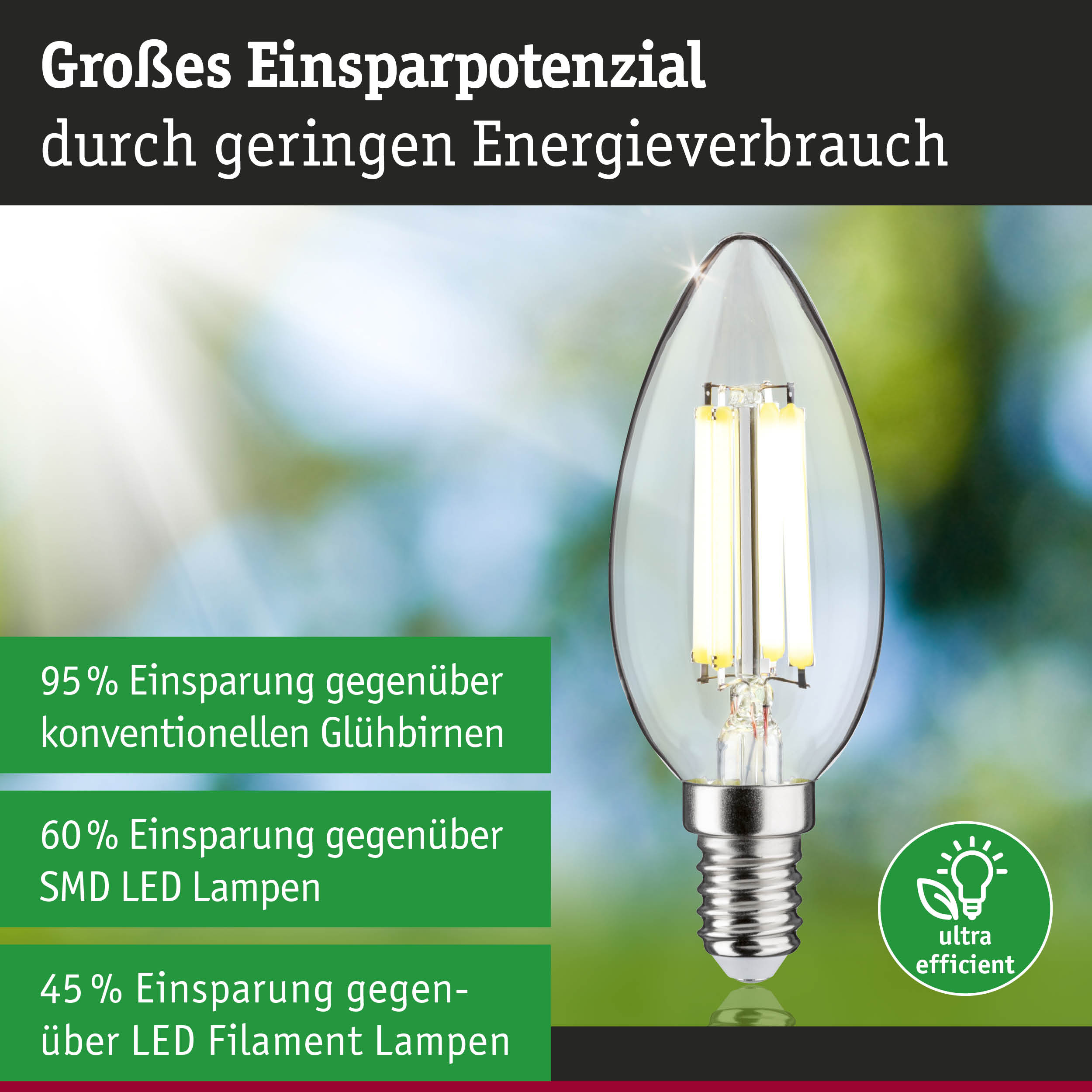 Energiesparlampe mit klarem Glas und silberner Fassung zeigt hohes Einsparpotenzial bei Stromverbrauch