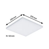 Square white LED ceiling light made of plastic with 295 mm edge length and 50 mm height