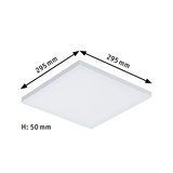 Square white LED ceiling light made of plastic with 295 mm edge length and 50 mm height