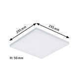 Square white LED ceiling light made of plastic with 295 mm edge length and 50 mm height