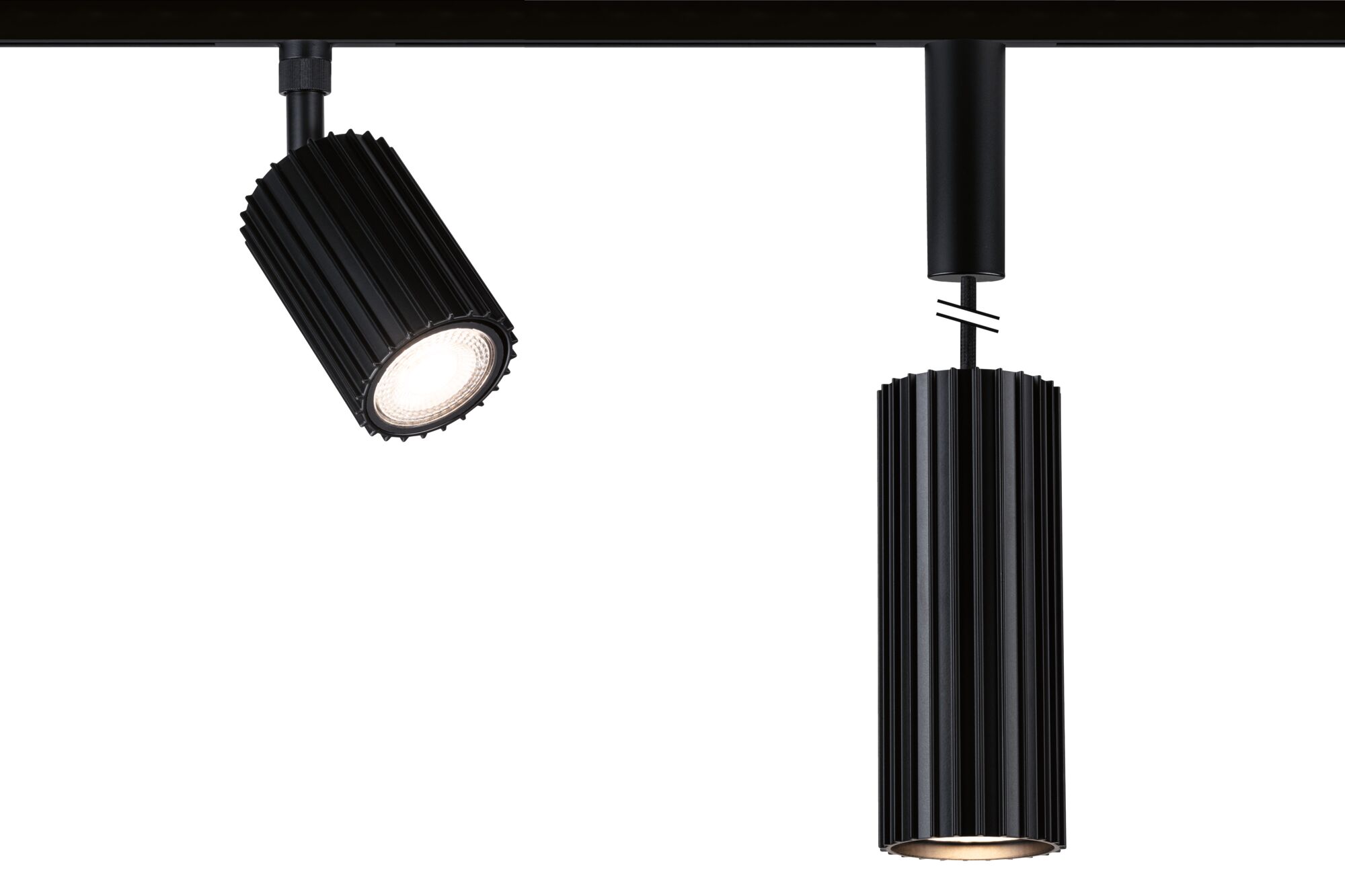 Schwarze Aluminium-LED-Strahler mit geriffeltem Design, ideal für moderne Innenbeleuchtung und Akzentbeleuchtung