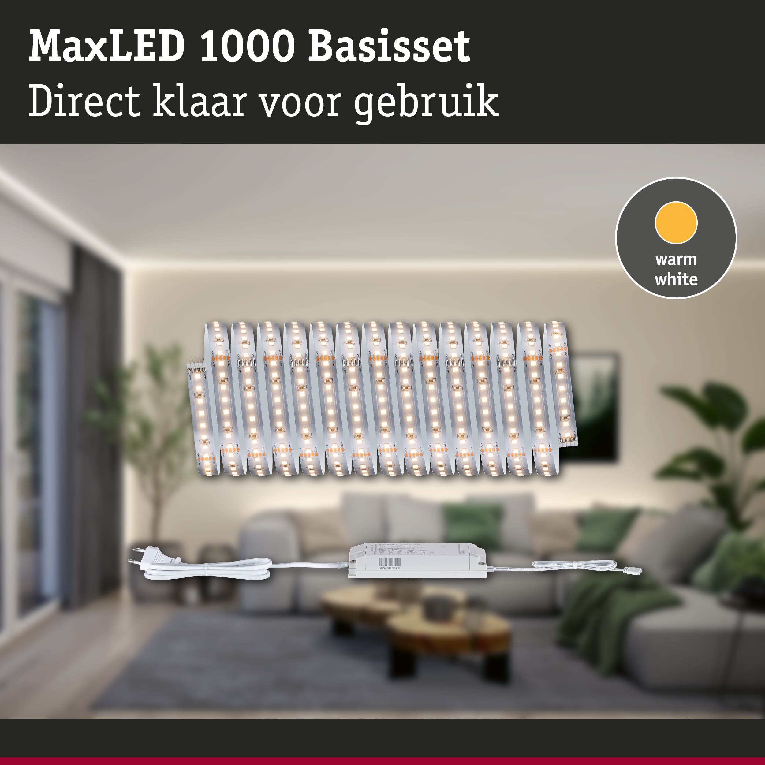 MaxLED 1000 basisset met warm wit licht, inclusief voeding en kabel voor eenvoudige installatie