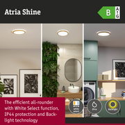 Atria Shine round ceiling light with wooden frame, white light, IP44 protection ideal for bathroom and kitchen