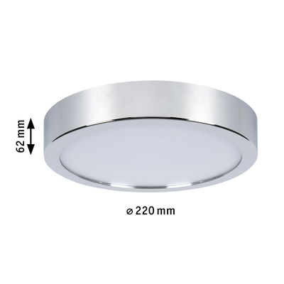Round ceiling light with chrome frame and white diffuser, 220 mm diameter, LED indoor lighting