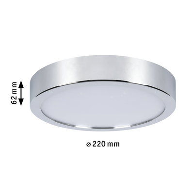 Rund loftlampe med kromramme og hvid diffuser, 220 mm diameter, LED indendørsbelysning