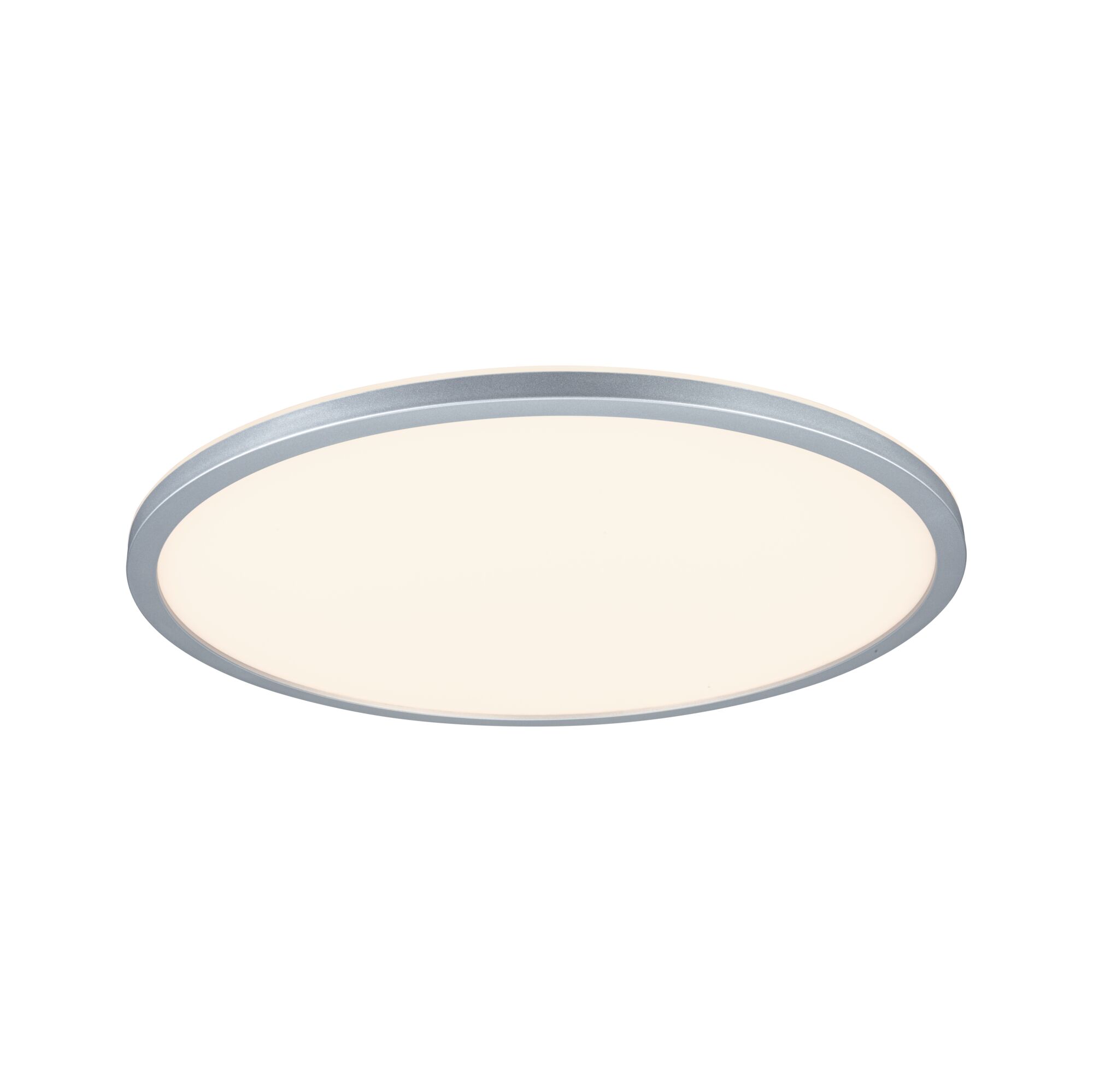 Plafonnier LED rond avec cadre en aluminium argenté et lumière blanc chaud pour pièces à vivre