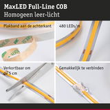 MaxLED Full-Line COB LED-strip met 480 LEDs/m, plakband aan achterkant, om de 5 cm knipbaar, eenvoudig verbindbaar geel-zilver