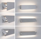 Modern brushed silver aluminum wall light with adjustable shade and LED lighting for ambient illumination