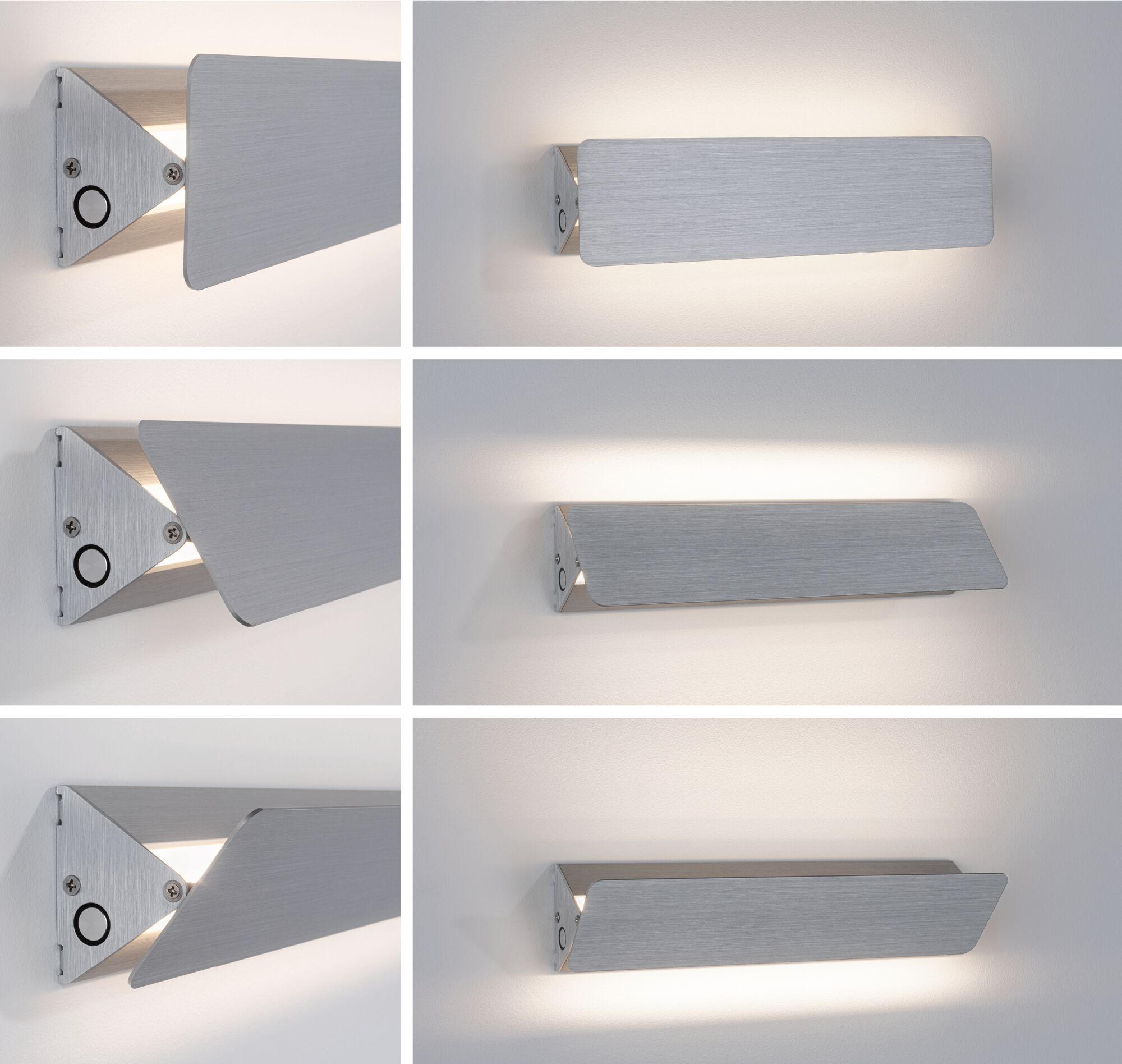 Moderne aluminium wandlamp in geborsteld zilver met verstelbare kap en LED-verlichting