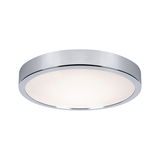 Plafonnier rond avec cadre en métal chromé et diffuseur blanc pour éclairage intérieur moderne