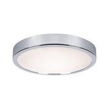 Round ceiling light with chrome metal frame and white diffuser for modern interior lighting