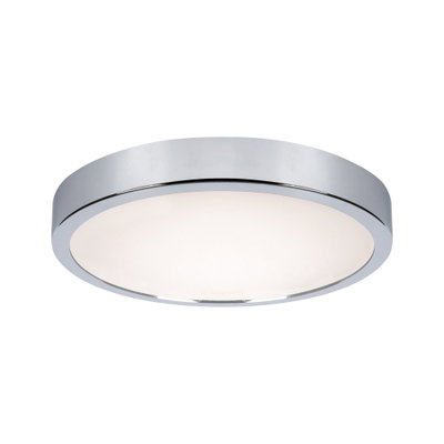 Plafonnier rond avec cadre en métal chromé et diffuseur blanc pour éclairage intérieur moderne