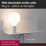 White wall lamp with detachable textile cable for easy mounting and LED lighting