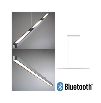 Moderne LED-Pendelleuchte in Silber mit Bluetooth-Funktion für smartes Lichtdesign im Wohnraum