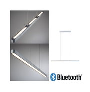Moderne LED-Pendelleuchte aus Aluminium in Silber mit warmweißem Licht und Bluetooth-Steuerung