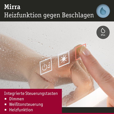 Spiegel mit integrierter Heizfunktion gegen Beschlagen und Touch-Steuerung in Weiß mit IP44 Schutz