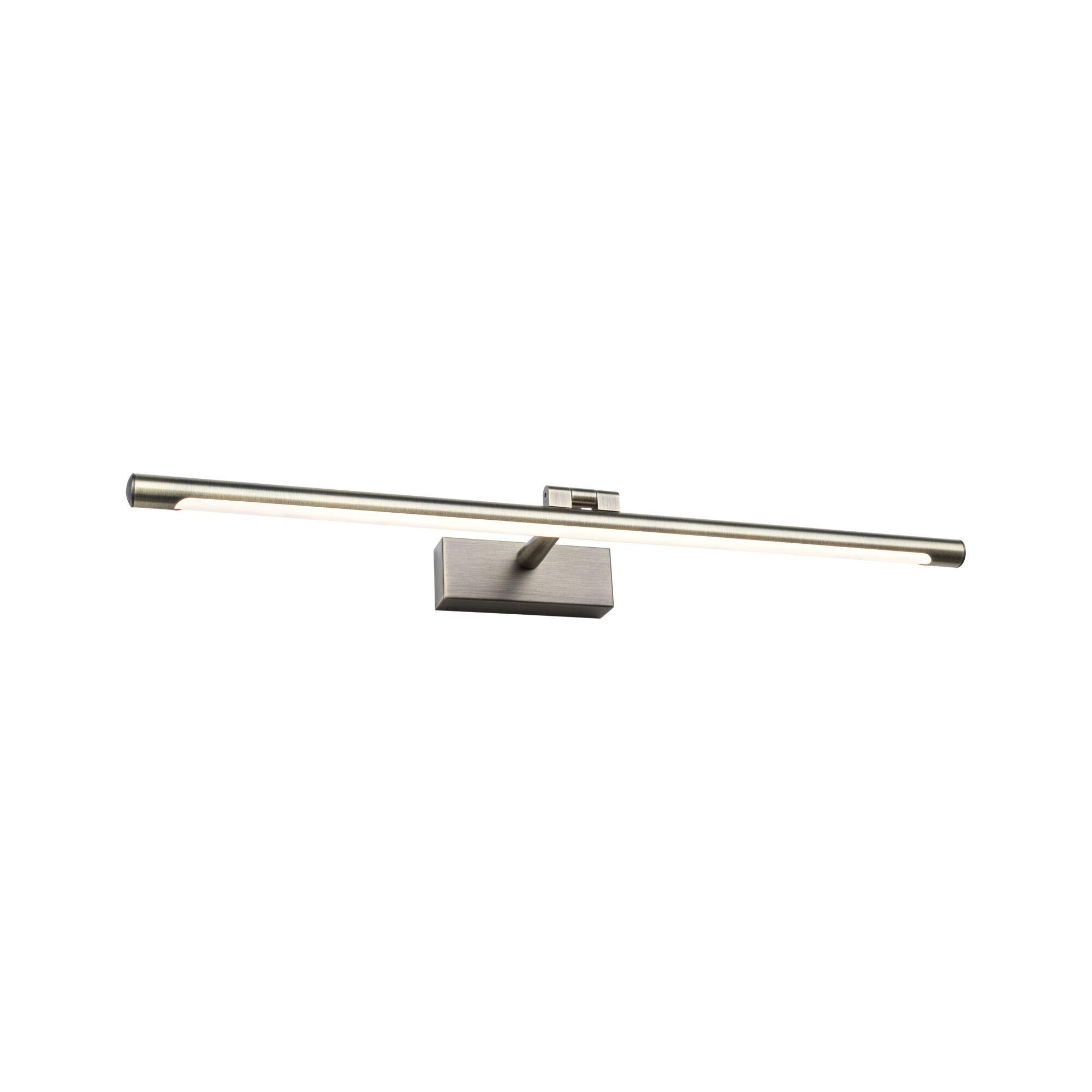 Slim LED wall light in brushed silver metal for modern indoor lighting solutions.