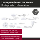 Ensemble de lampes LED sous meuble Batuno blanches avec télécommande, vis et transformateur pour montage facile