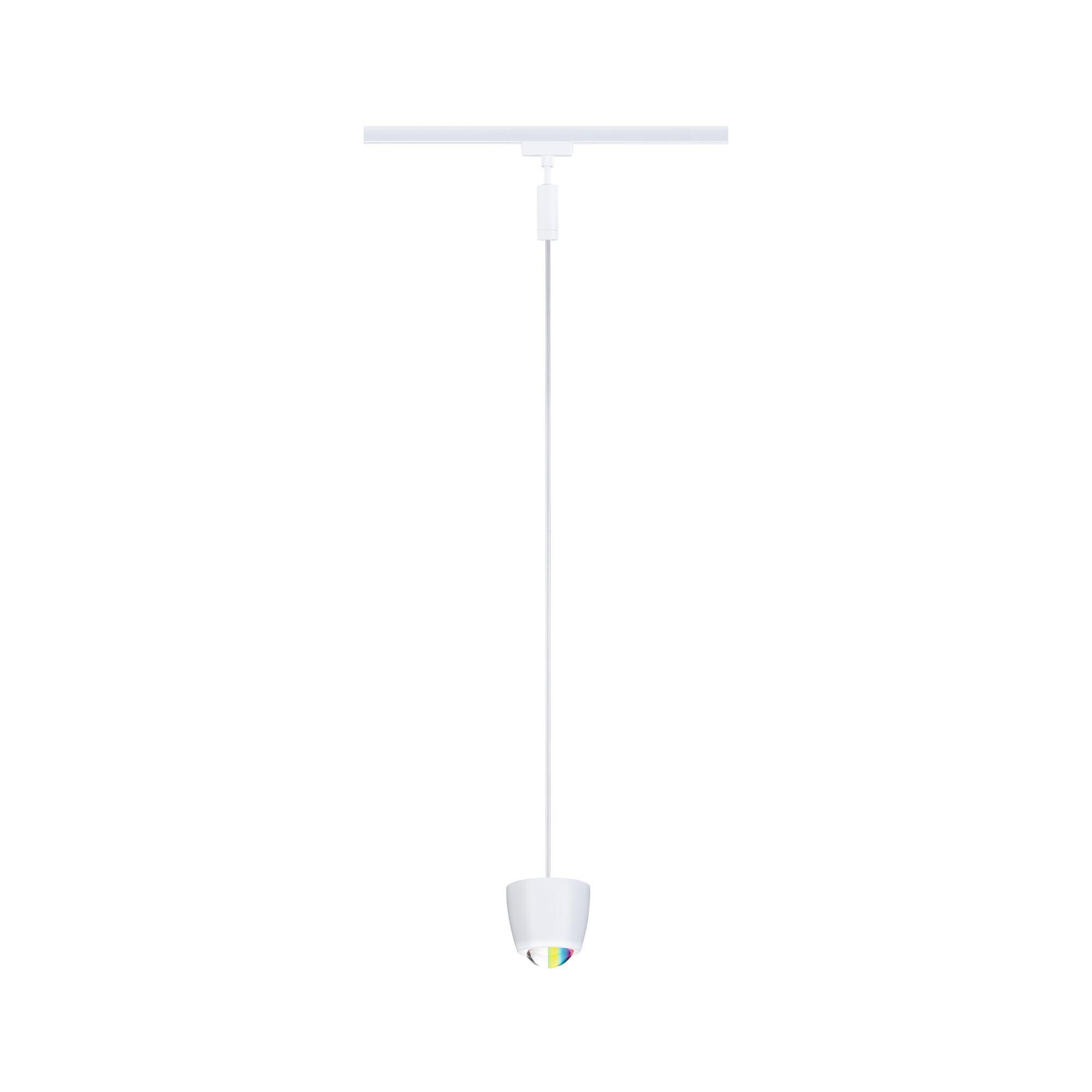 White LED pendant light with clear prism for modern interior lighting and accent illumination