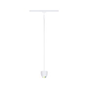 White LED pendant light with clear prism for modern interior lighting and accent illumination