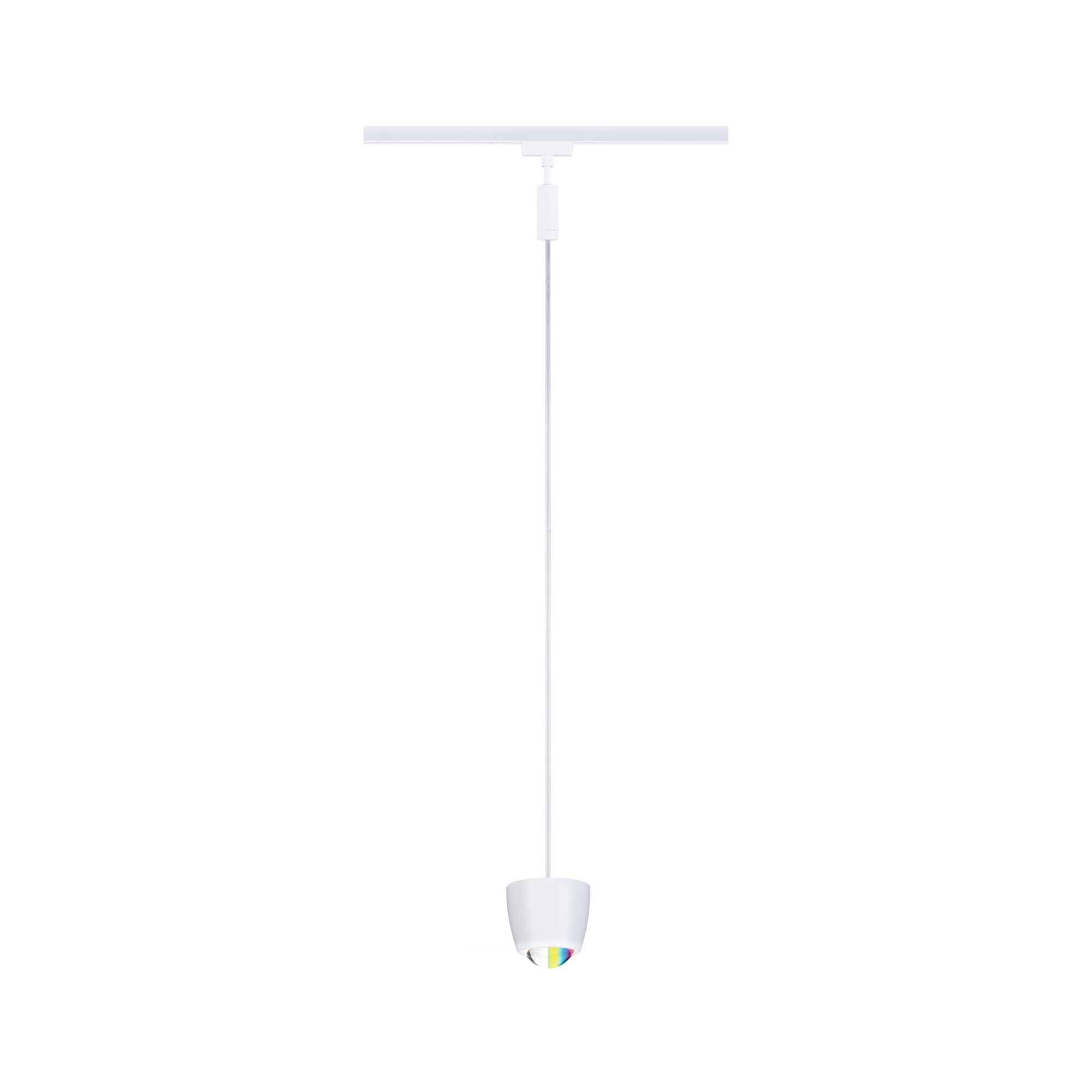 Weiße LED-Pendelleuchte mit transparentem Prisma für moderne Innenbeleuchtung und Akzentlicht