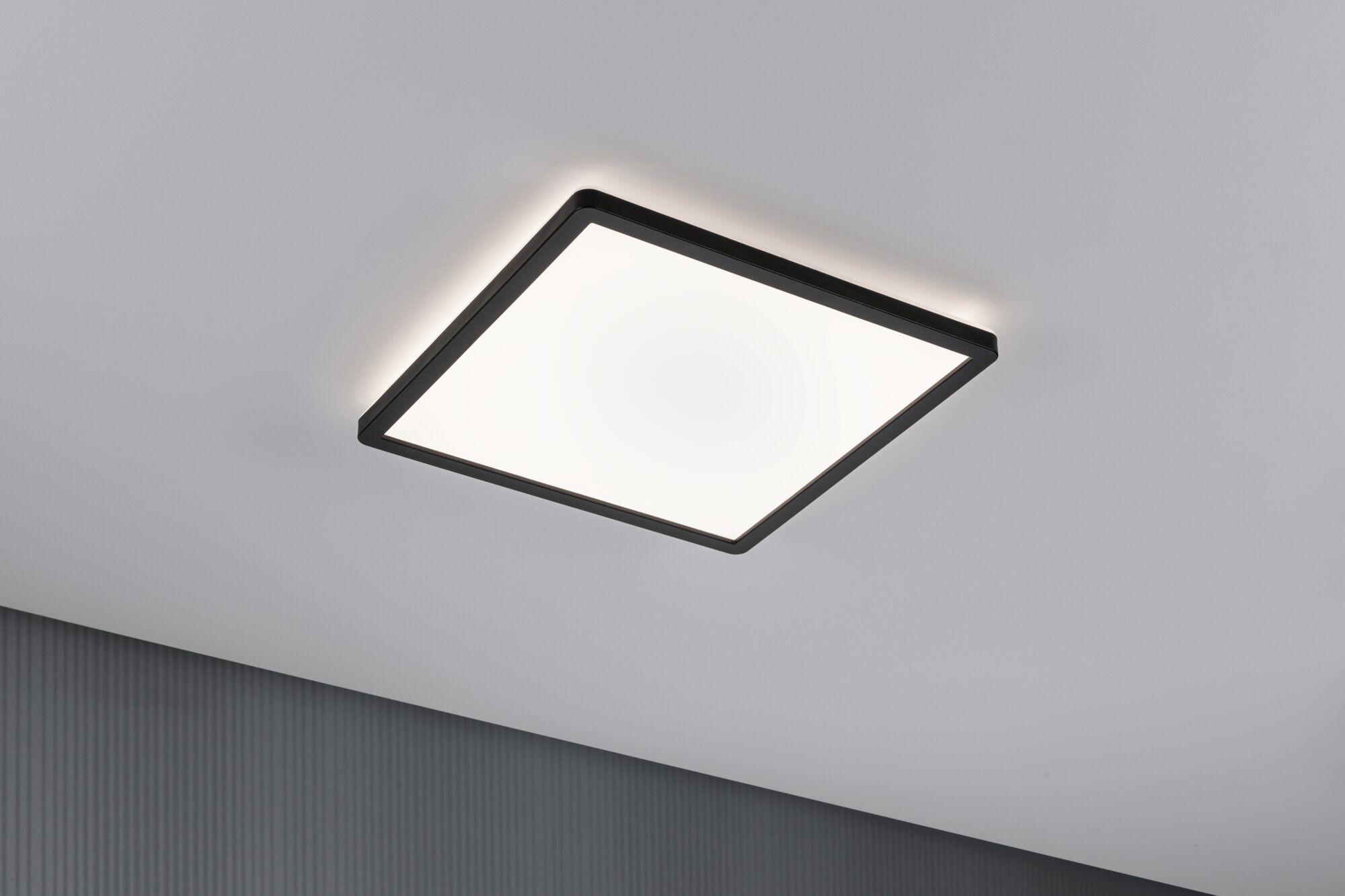 Modern square ceiling light with black frame and white diffuser for indoor lighting