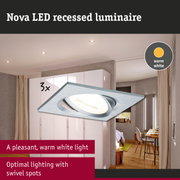 Nova LED recessed luminaire in silver aluminium with warm white light and adjustable swivel spots