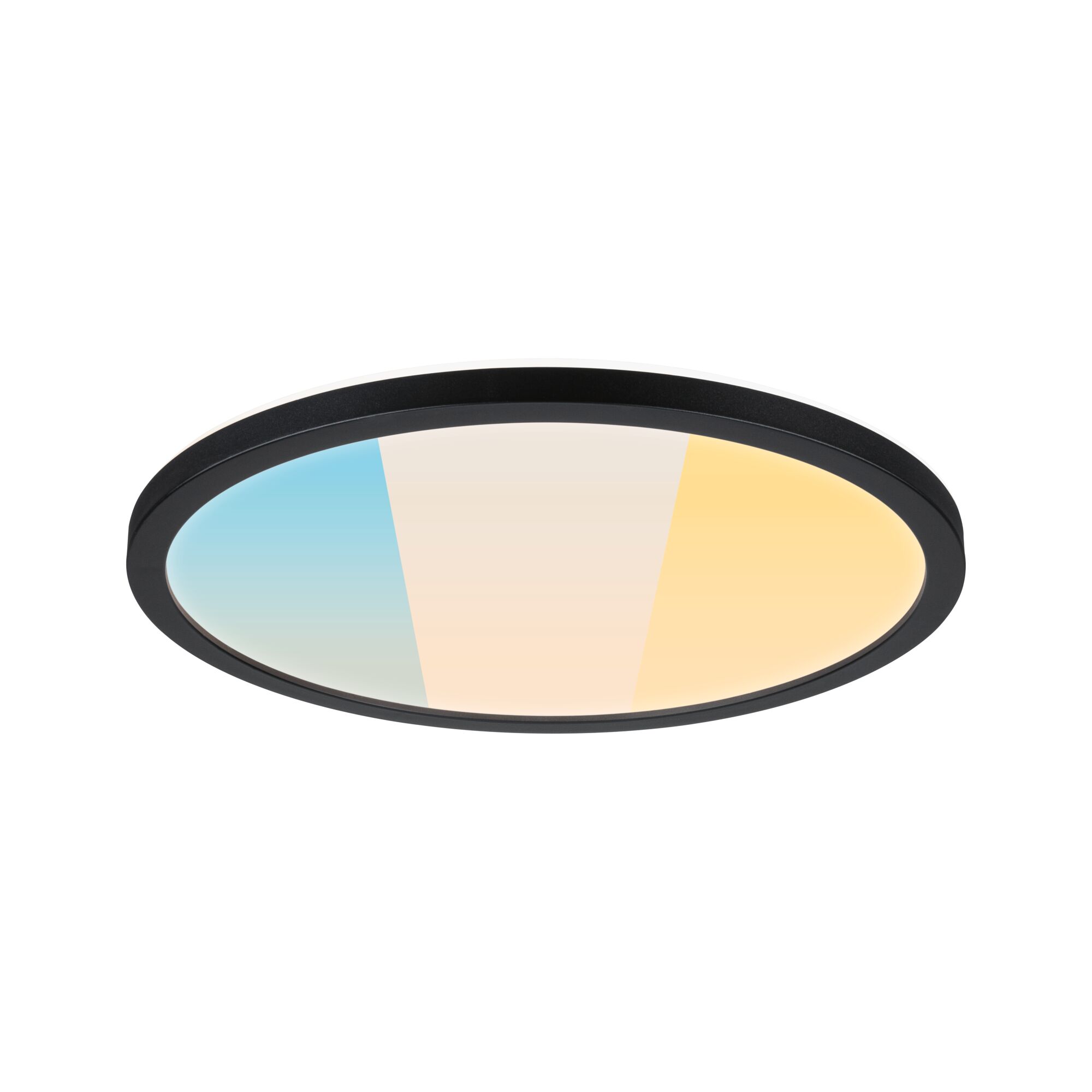 LED Panel Atria Shine White Select IP44 round 298mm 14,8W 2250lm White Select Black Round LED ceiling light with black frame and adjustable color temperature from cool to warm.