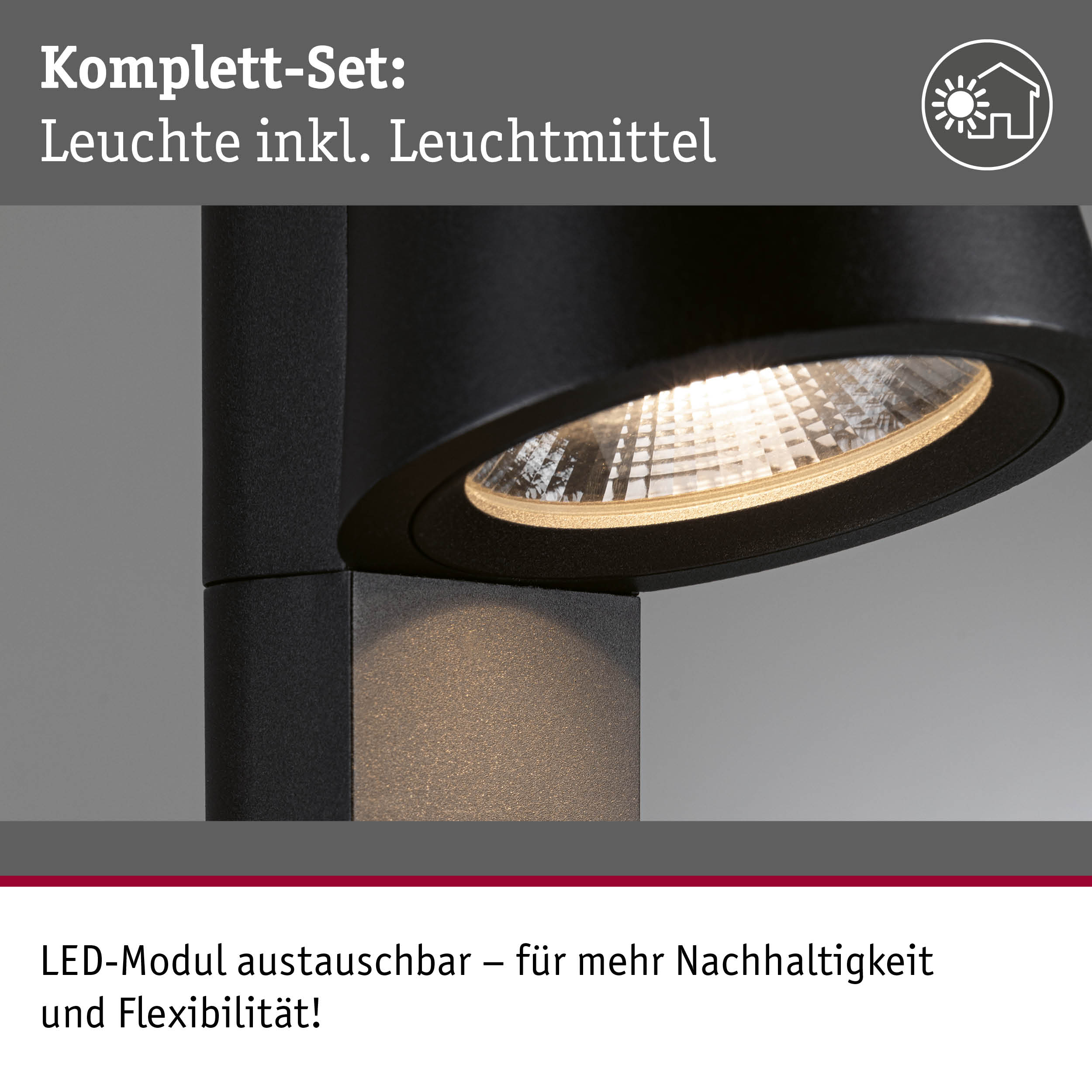 Schwarze LED-Außenwandleuchte mit austauschbarem Modul für nachhaltige und flexible Beleuchtung