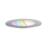 Round LED recessed light with brushed aluminum frame and adjustable color from warm white to rainbow
