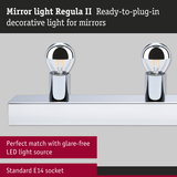 Mirror light Regula II chrome metal with two LED bulbs and standard E14 socket for mirrors