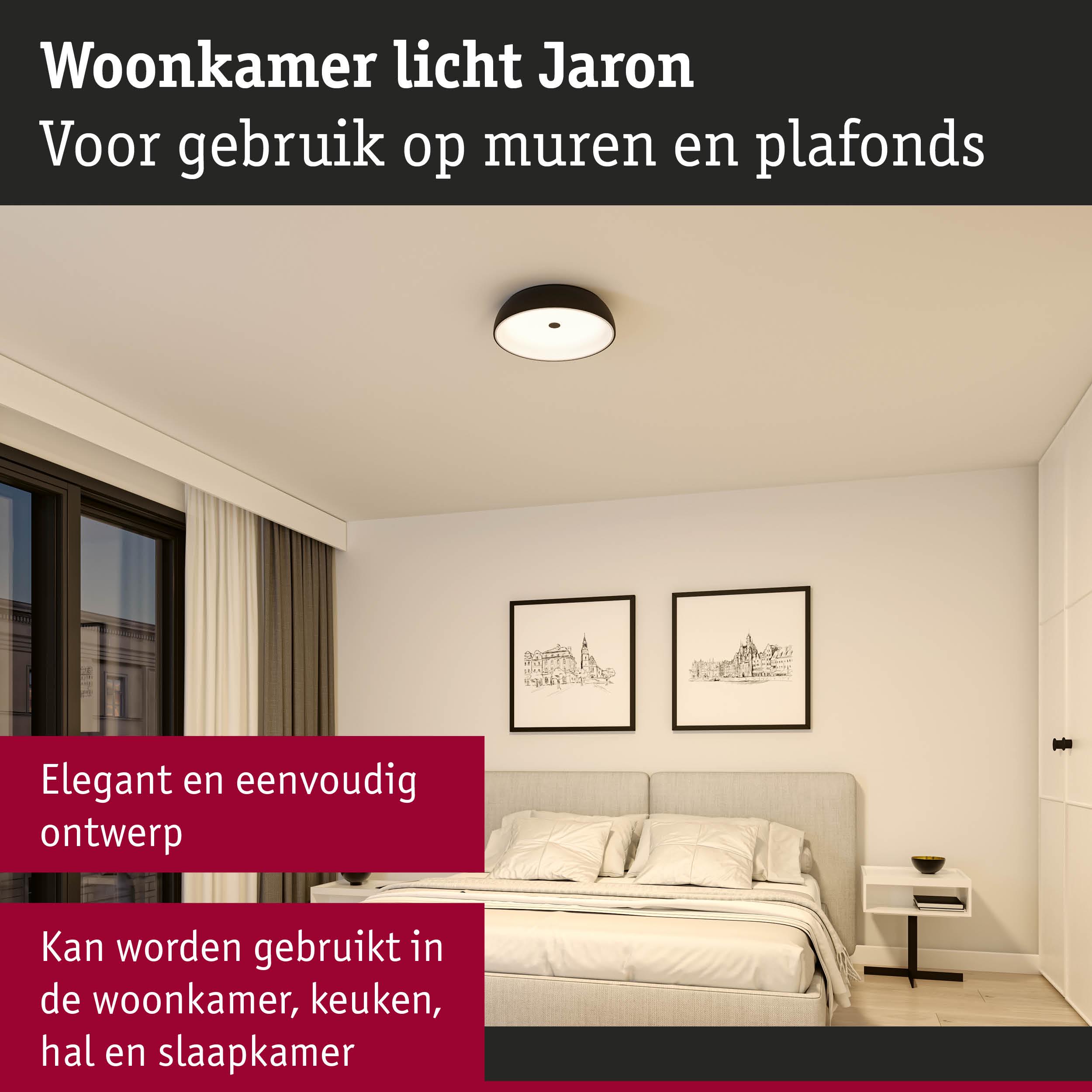 Ronde Jaron plafondlamp wit met zwarte rand, geschikt voor woonkamer en slaapkamer