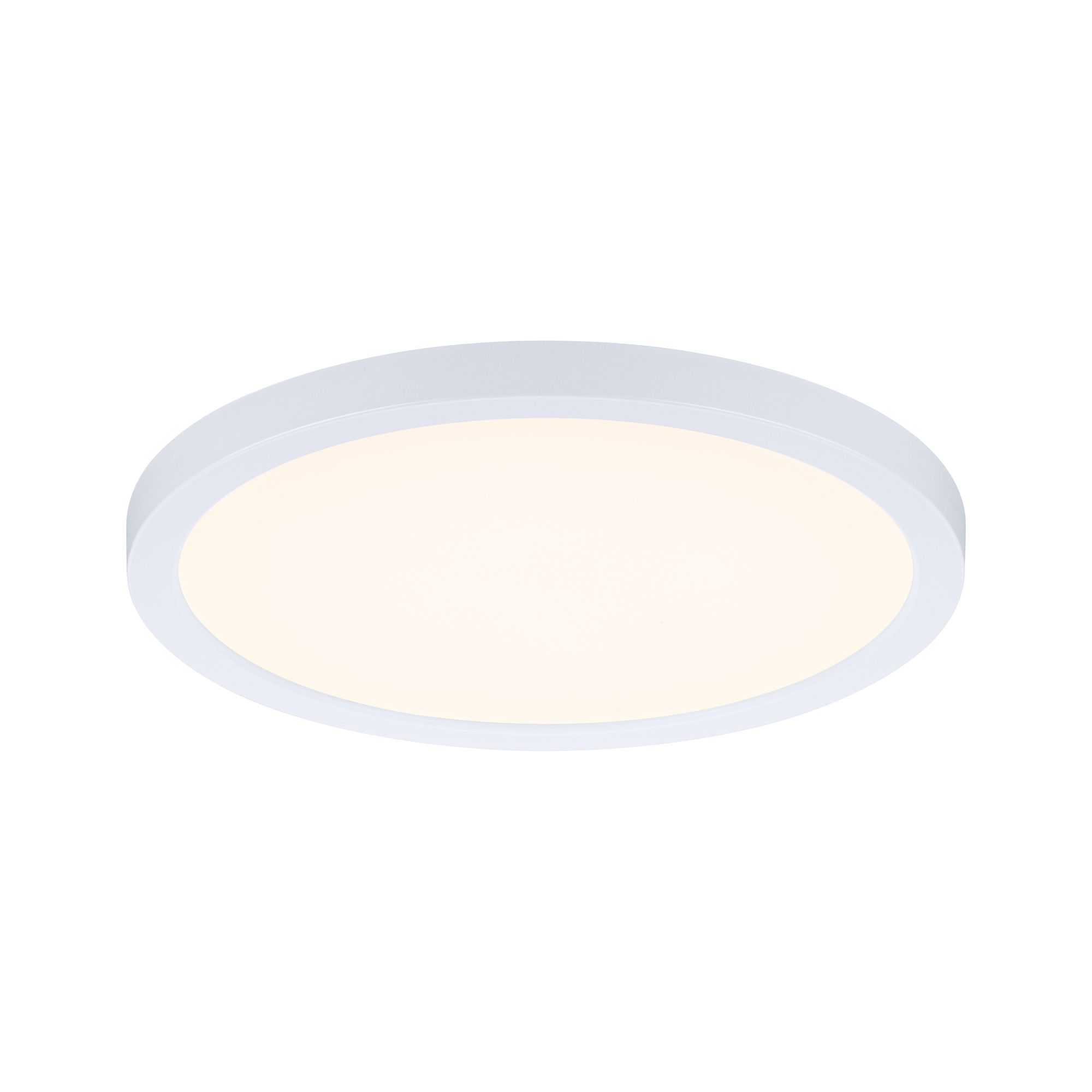 Rundes LED-Deckenlicht mit weißem Rahmen und warmweißem Licht für moderne Innenräume