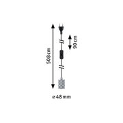 Grey textile cable with black switch and plug, 508 cm length, 48 mm diameter, lighting accessory