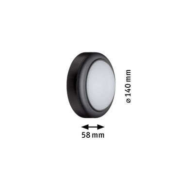 Round LED ceiling light with black housing and white diffuser, 140 mm diameter, 58 mm depth