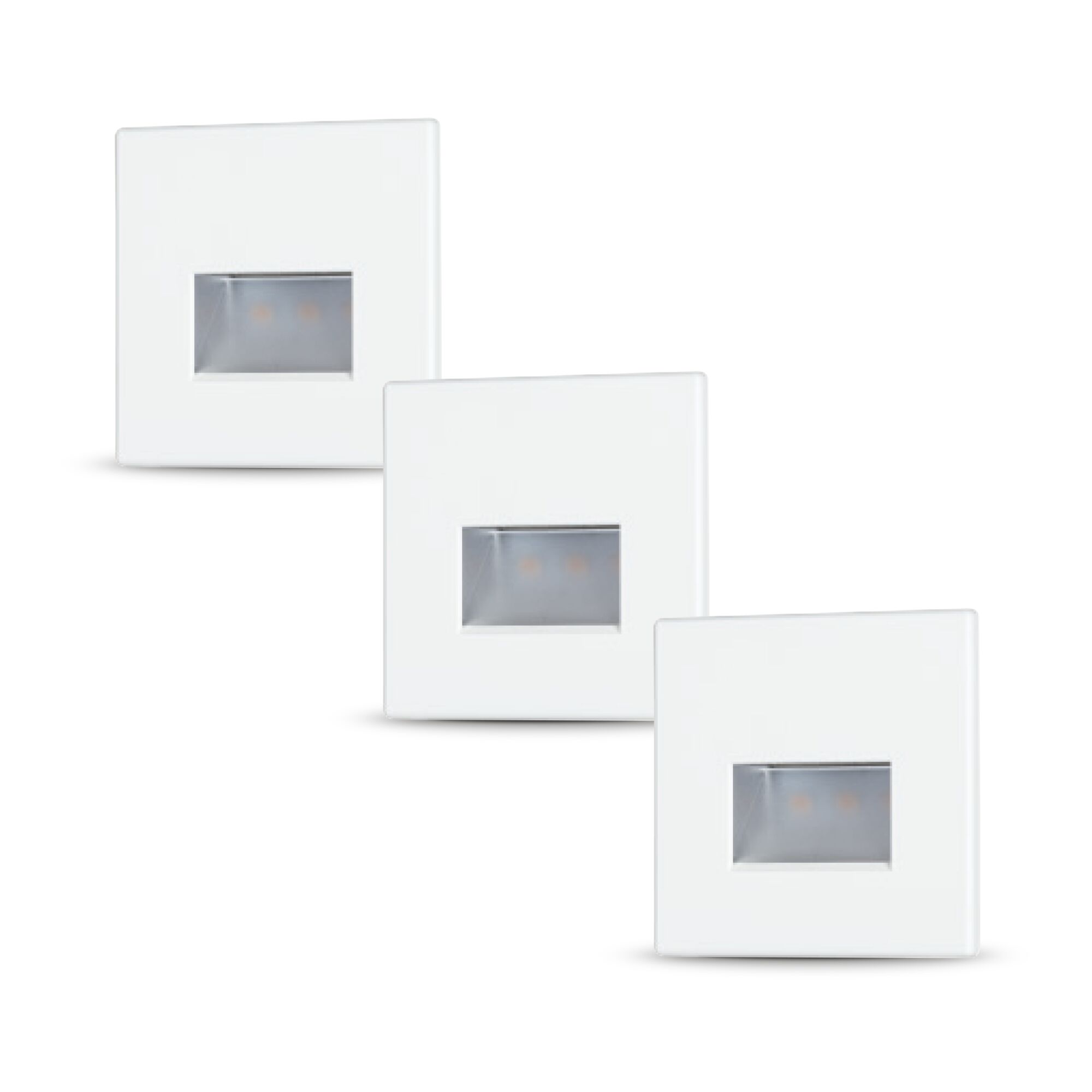 Kit Encastré mural LED Edge Kit de 3 carré 80x80mm 3x1,2W 3x50lm 230V 2700K Blanc dépoli Trois appliques murales encastrées carrées blanches à LED avec lumière diffuse pour éclairage intérieur moderne