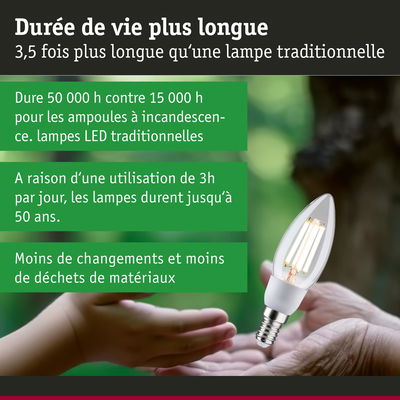 Ampoule LED en forme de bougie avec durée de vie jusqu’à 50 000 heures pour éclairage durable
