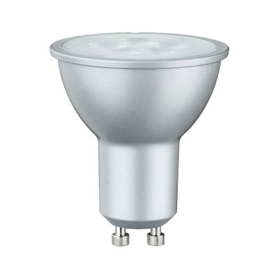 Silver LED reflector lamp with GU10 base made of aluminum for energy-efficient lighting