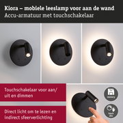 Zwarte Kiora mobiele leeslamp met accu en touchschakelaar voor direct lezen en sfeerverlichting