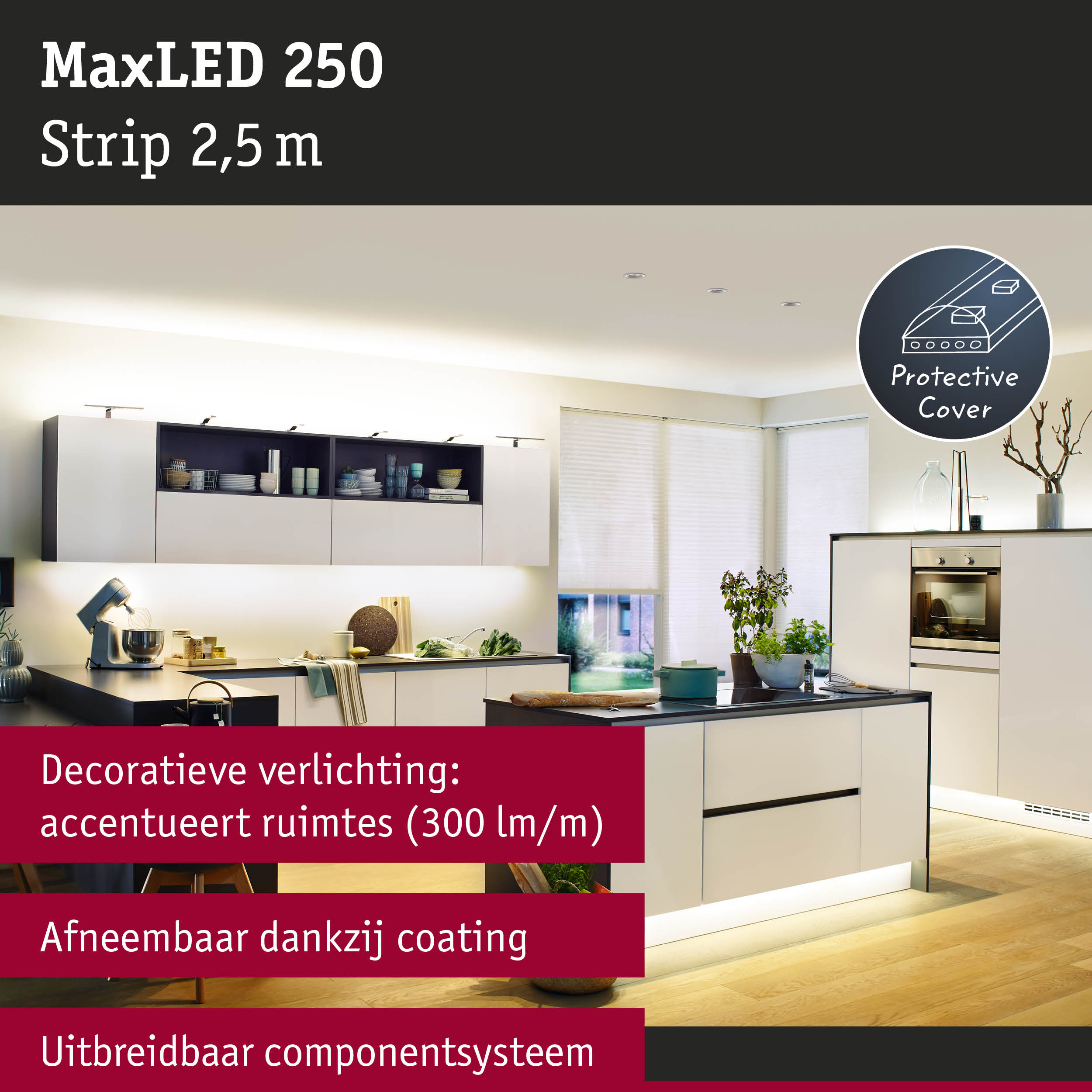 MaxLED 250 LED-strip 2,5 m met beschermlaag voor decoratieve verlichting en uitbreidbaar systeem