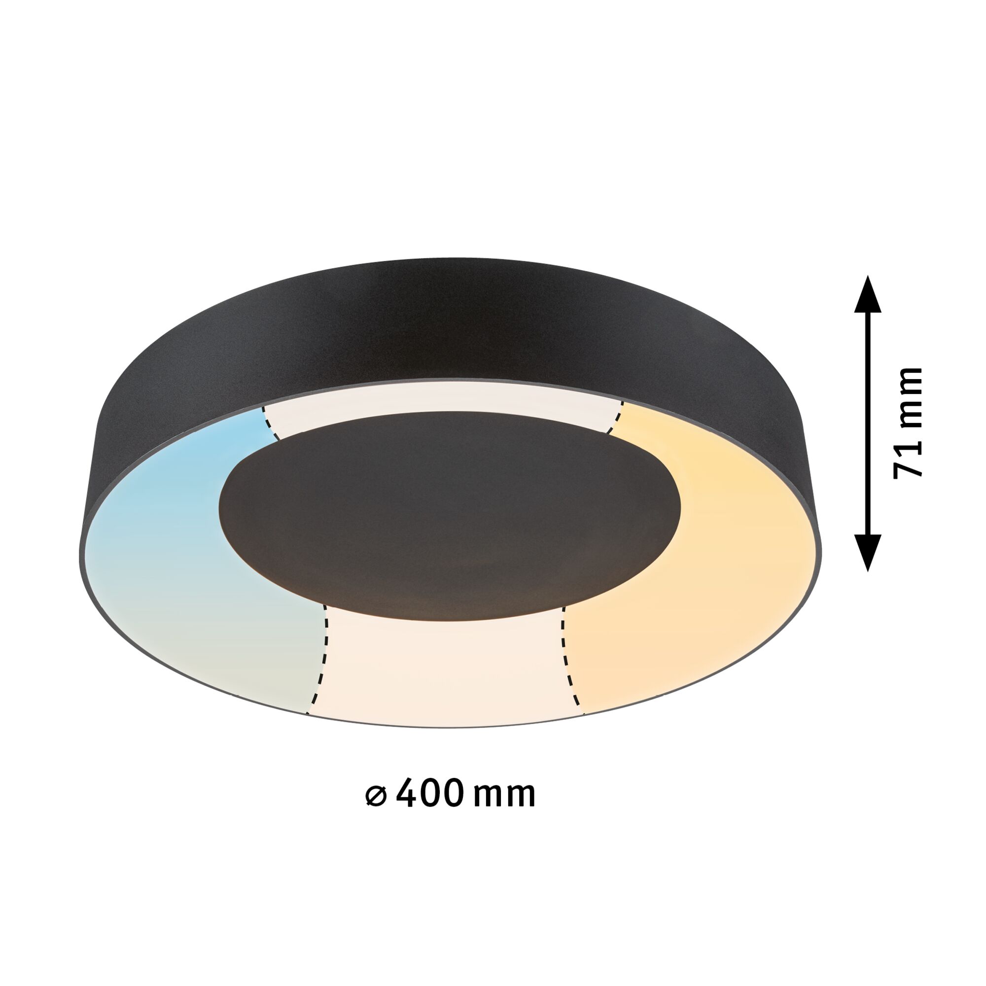 Runde LED-Deckenleuchte in Schwarz mit einstellbarem Farbtemperaturbereich und 400 mm Durchmesser