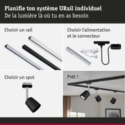 Système de rail URail modulaire en aluminium noir et blanc avec spots LED noirs pour éclairage flexible