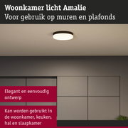 Ronde plafondlamp Amalie met zwarte rand en witte diffuser voor woonkamer en keuken