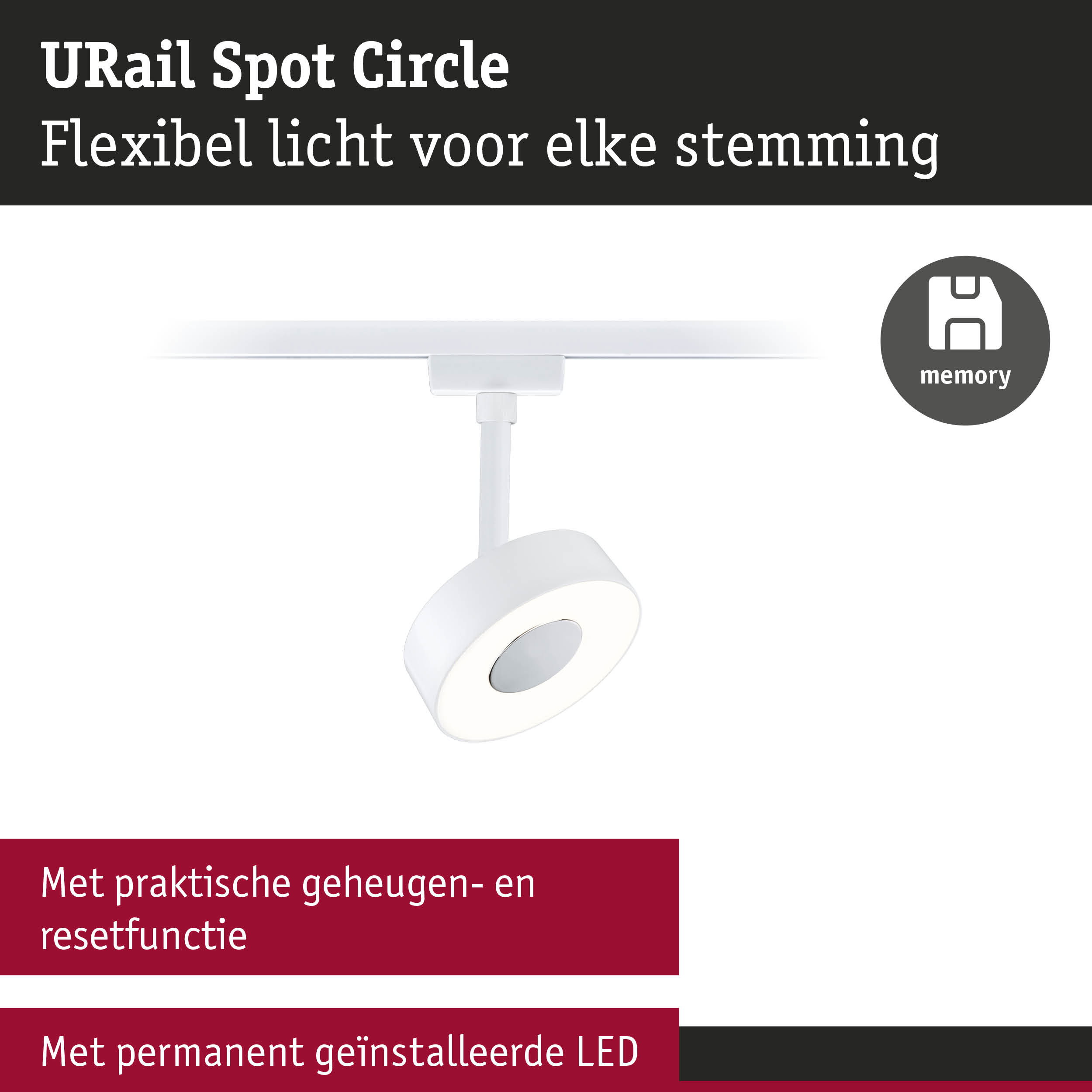 Witte URail Spot Circle LED-spot met geheugenfunctie voor flexibel lichtontwerp