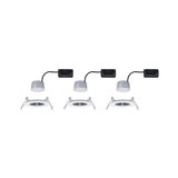 Three white LED recessed spotlights with black connector cable for modern ceiling lighting