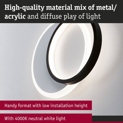 Modern black metal and acrylic wall light with 4000K neutral white LED and low installation height