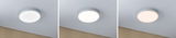 Trois plafonniers LED ronds blancs avec différentes couleurs de lumière pour intérieurs modernes